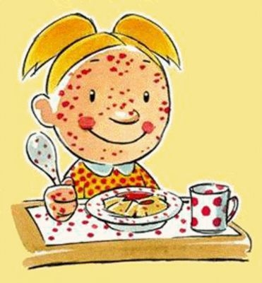 disegno di un bambino con puntini rossi