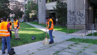 Richiedenti asilo puliscono i giardini di plastica
