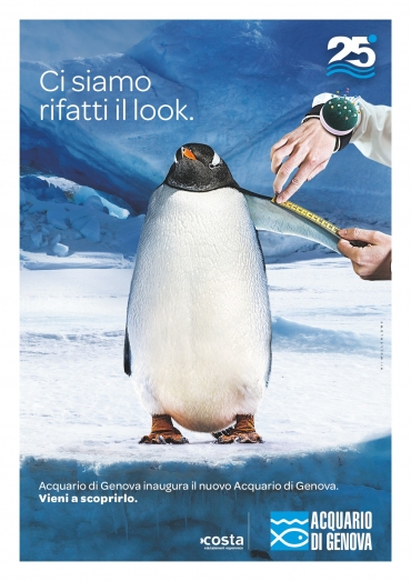 manifesto pubblicitario dell'acquario che rappresenta un pinguino