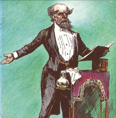 figura disegnata che declama opera scritta