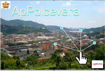 veduta della Valpolcevera e il logo della nuova app