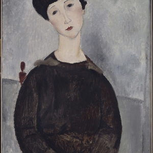 Ragazza con i capelli neri, detta anche Ragazza bruna seduta, 1918 Olio su tela,